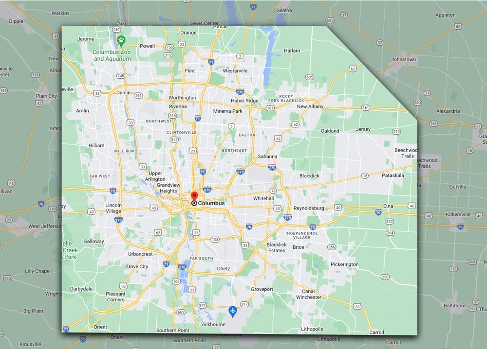 Supreme Roofing & Exterior service area map Columbus, OH